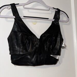 Zara Black Textured Leather Top